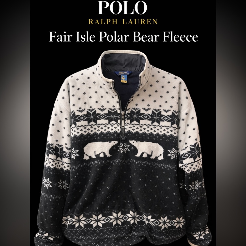 Polo Ralph Lauren Kids XL Fair Isle Polar Bear Quarter Zip Fleece Pullover